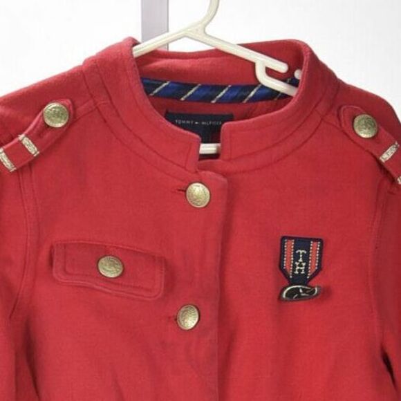 Tommy Hilfiger Girls Red Knit Military Style Jacket Blazer Size 8 - Picture 3 of 4